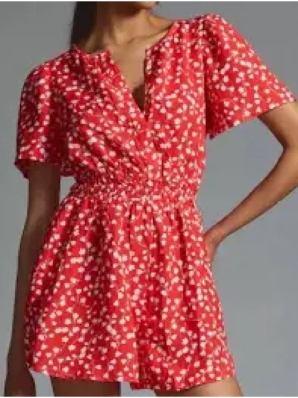 Anthropologie Somerset Linen Romper Red White Women's Small Petite